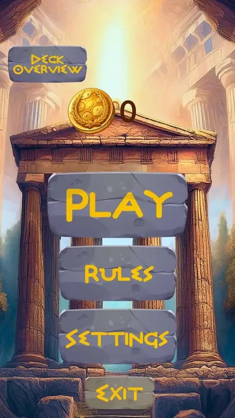 Mythic Trivia: Greek: menu inicial com colunas e a palavra Play